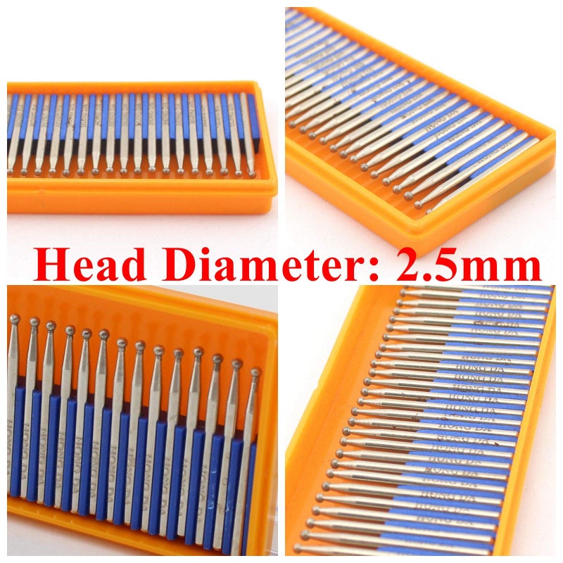 JINGLING Diamond Grinding Bits 2.5mm Spherical Head Bur w Shank 2.35mm Pack of 30Pcs - Image 2